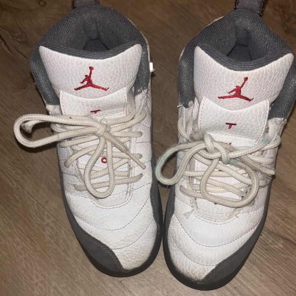 Jordan White and Gray High-Top Sneakers with Iconic Jumpman